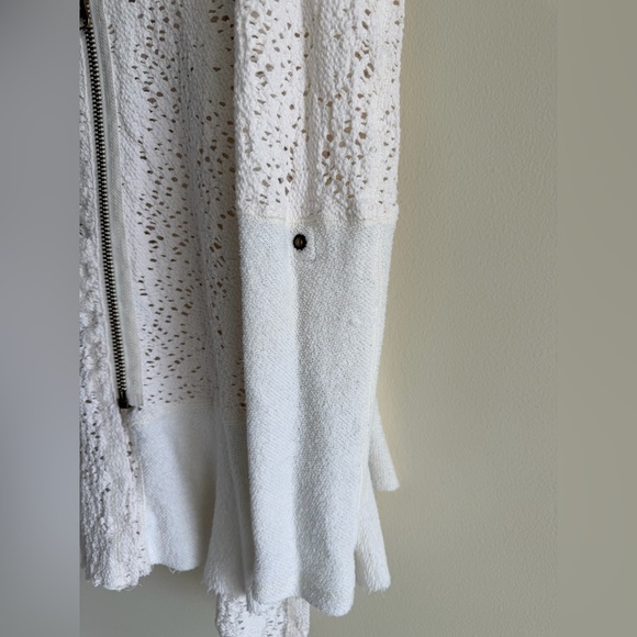 Free People Doiley Crochet Full Zip Cardigan Tunic Sweater Boho Cream XS Hooded - Picture 5 of 8